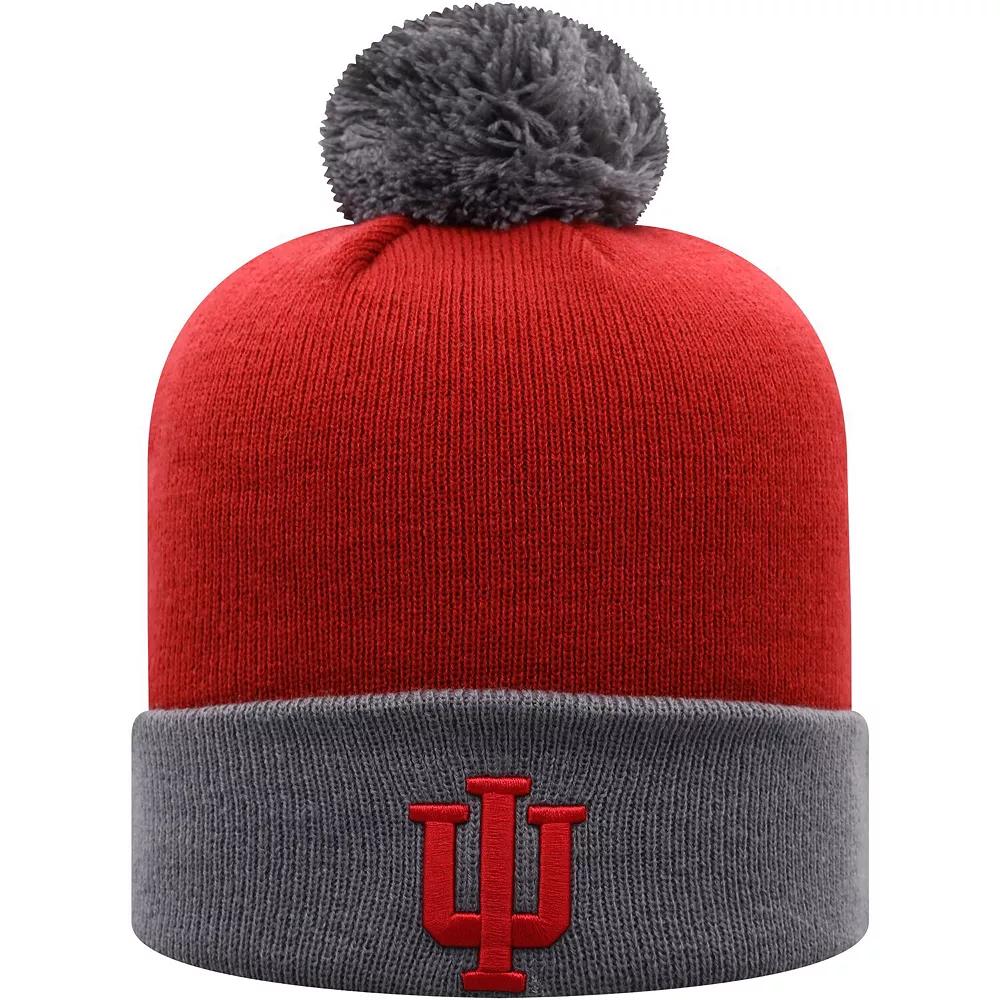 Men's Top of the World Crimson/Gray Indiana Hoosiers Core 2-Tone Cuffed Knit Hat with Pom, Red Product Image