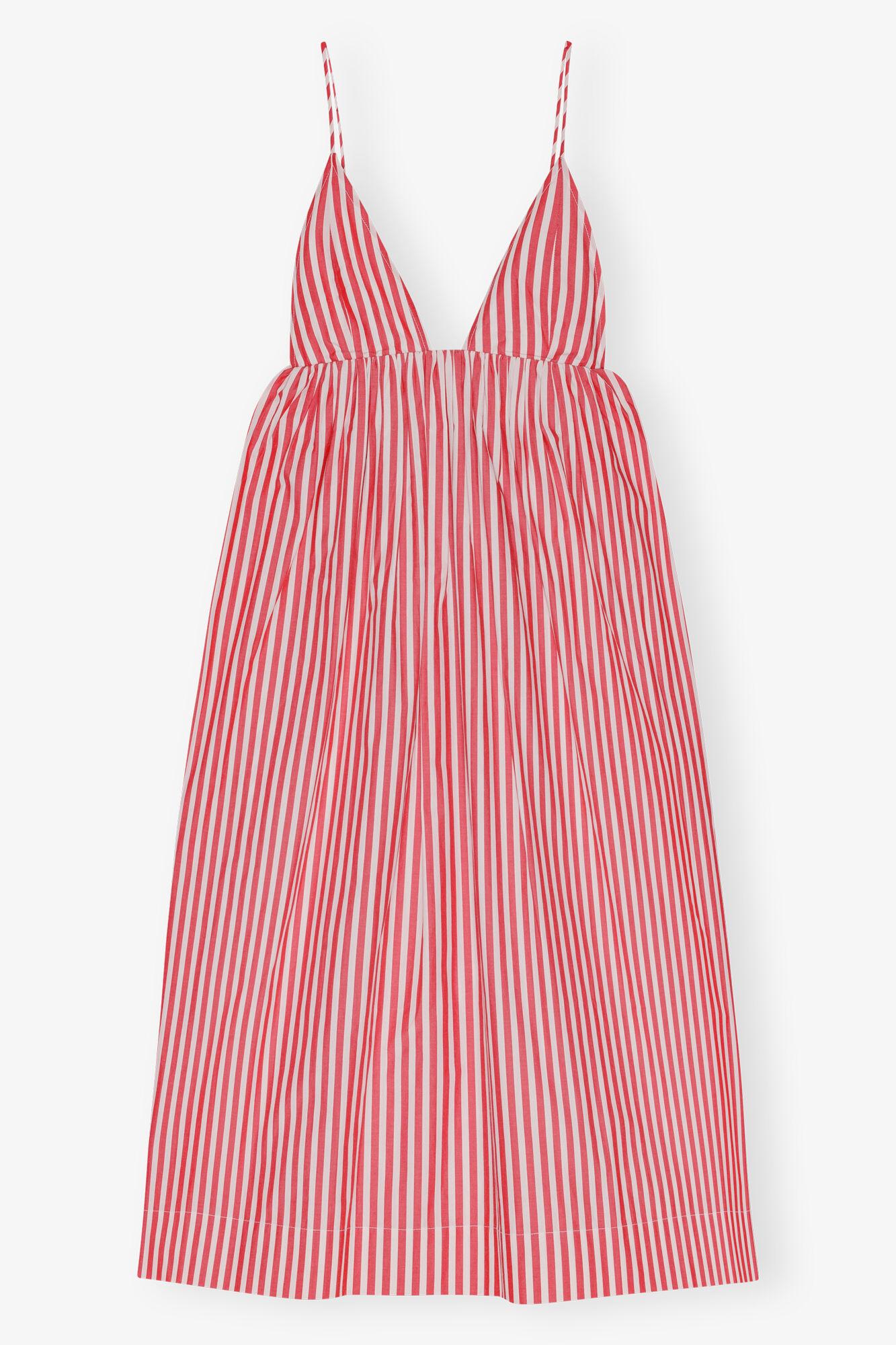 Red Stripe Cotton Strap Midi Dress Product Image