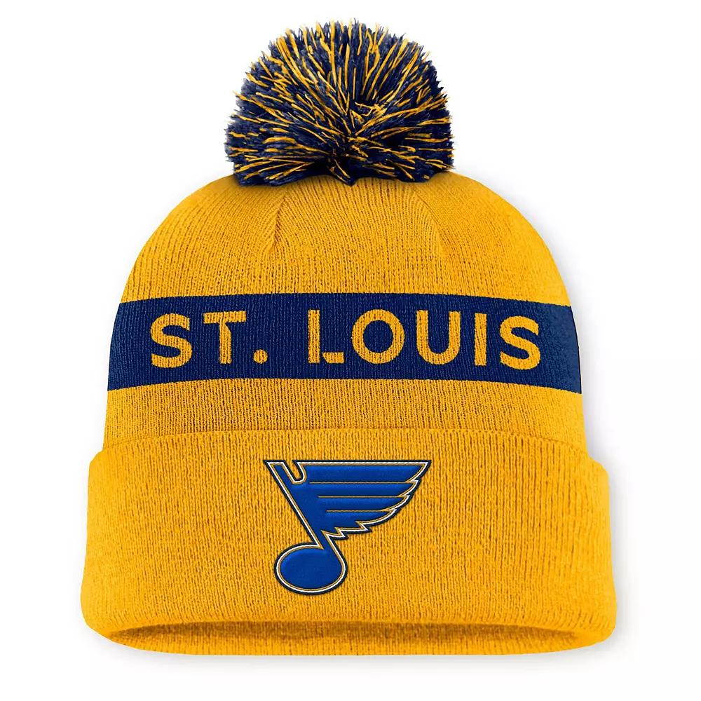 Women's Fanatics Gold/Navy St. Louis Blues Authentic Pro Rink Cuffed Knit Hat with Pom Product Image