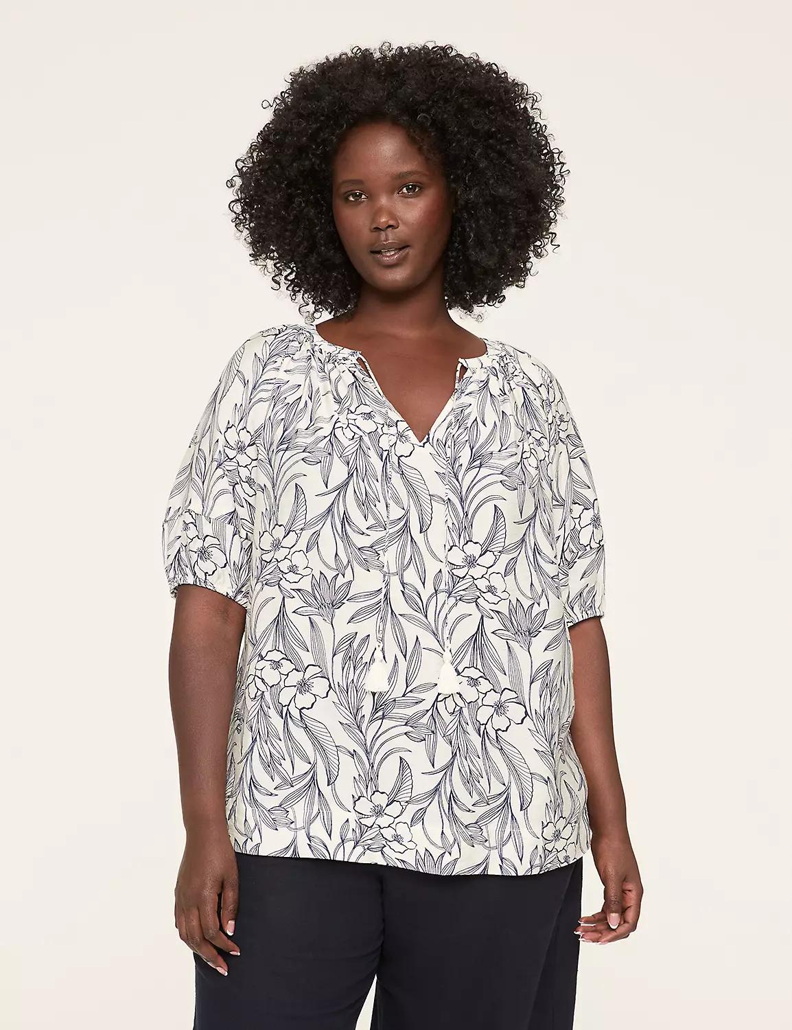 Swing Pintuck-Sleeve Notch-Neck Top Product Image