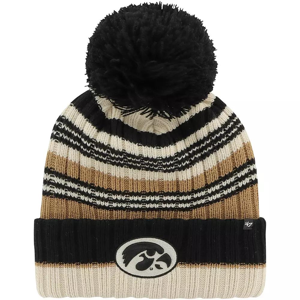 Women's '47 Khaki Iowa Hawkeyes Barista Cuffed Knit Hat with Pom, Beig K Product Image