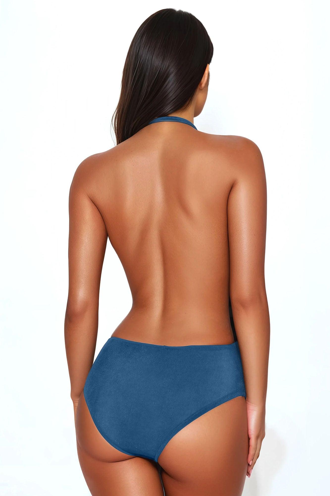 Tyra Ruched Halter Bodysuit - Blue Female Product Image