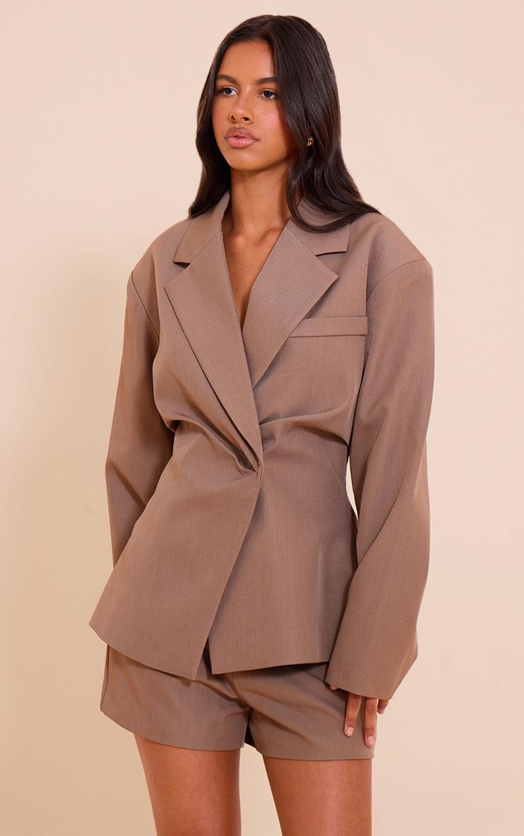 Petite Mushroom Tailored Cinched Waist Blazer Product Image