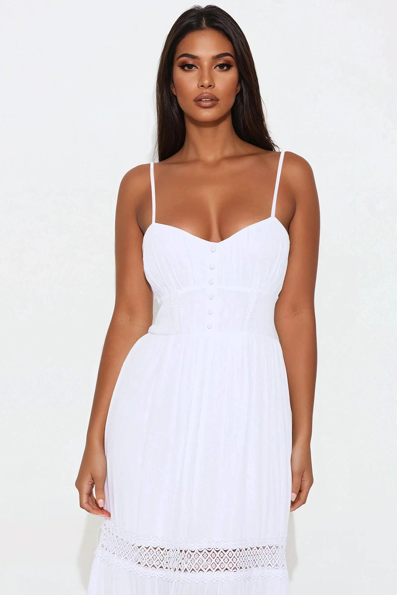 Sunny Days Tiered Midi Dress - White Product Image