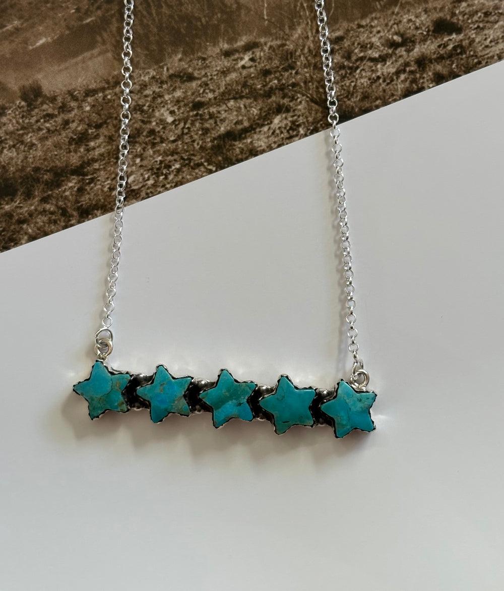 Kingman Turquoise Star Cluster Bar Sterling Silver Hada Necklace Product Image