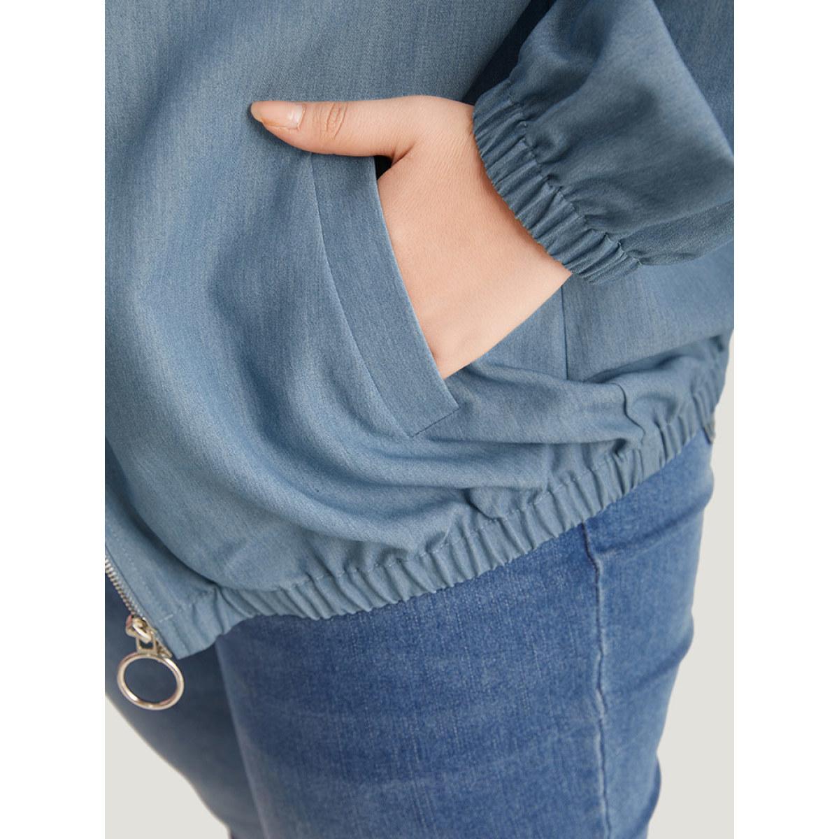 Plus Size Lapel Collar Hooded Zipper Pocket Elastic Hem Jacket Women Stone Elastic cuffs Pocket Dailywear Jackets BloomChic 22-24/3X Product Image
