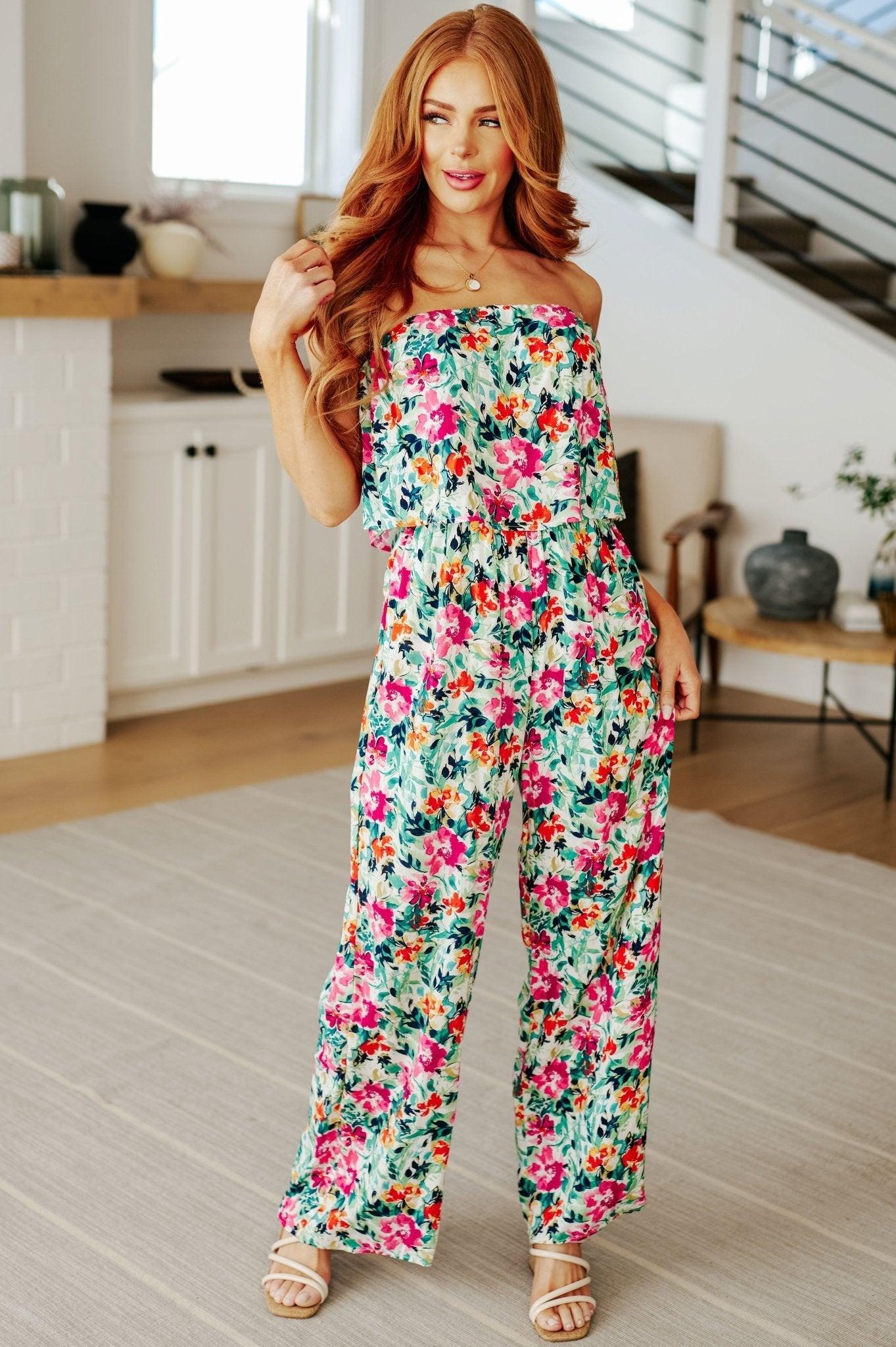 Life of the Party Floral Jumpsuit in Green Product Image