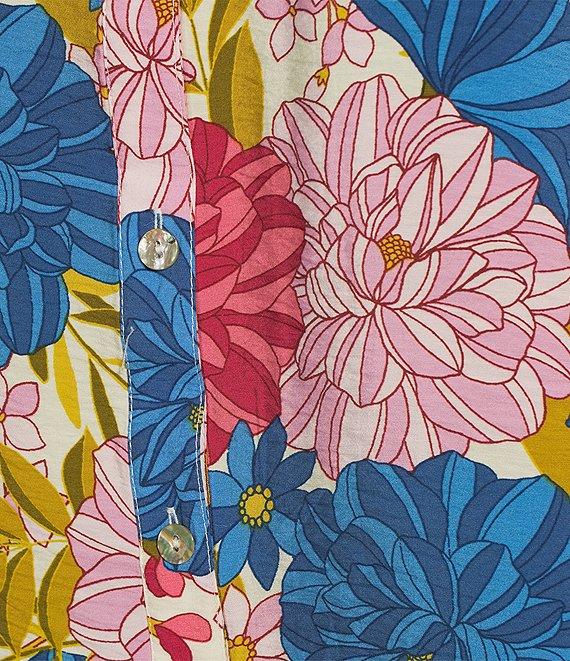 Figueroa & Flower Woven Floral Point Collar Long Roll-Tab Sleeve Button Front Blouse Product Image