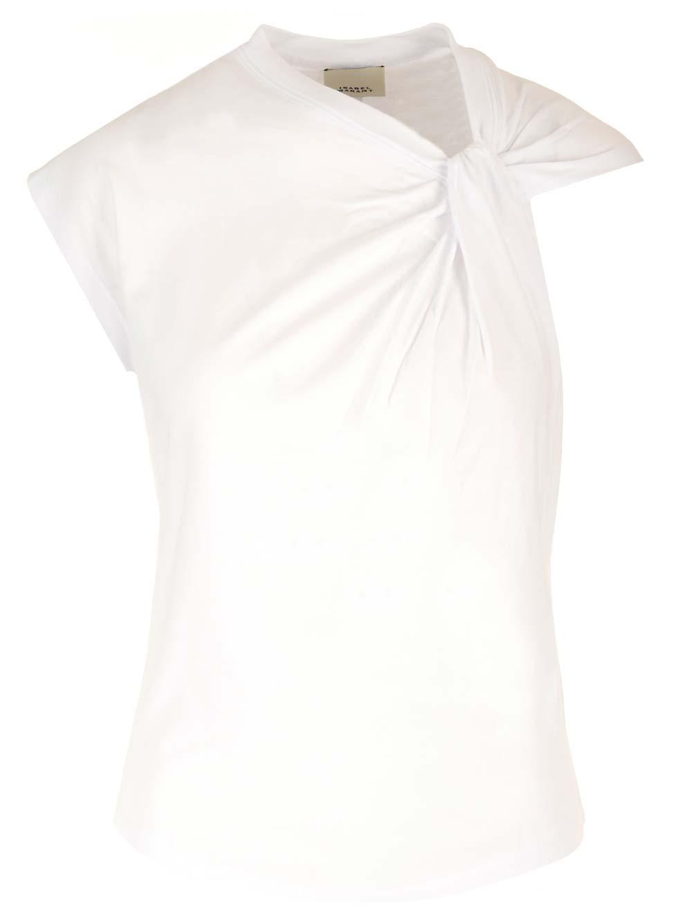 ISABEL MARANT Cap Sleeves Knot-detail Cotton Top In White Product Image