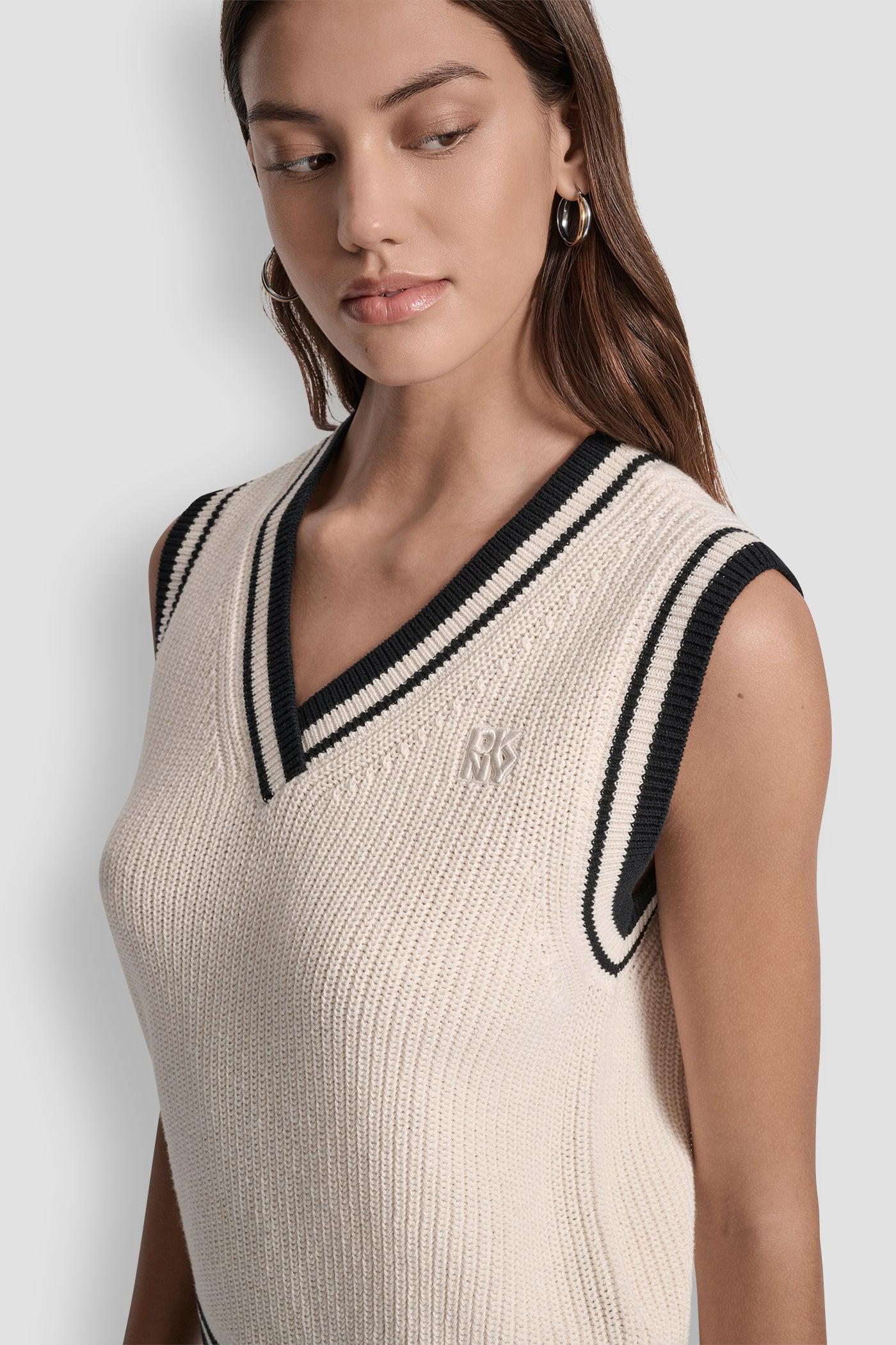 V-NECK TIPPED SLEEVELESS SWEATER Product Image