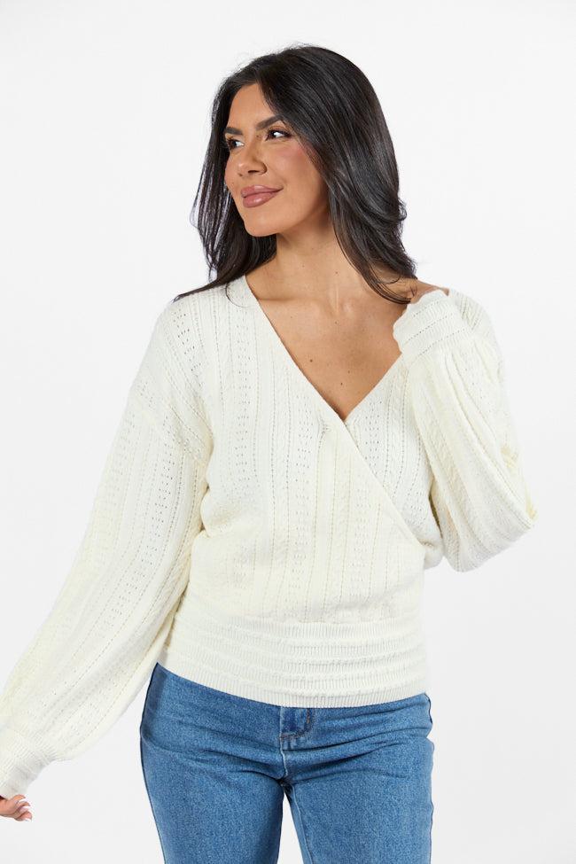 With Love Ivory Wrap Pointelle Sweater FINAL SALE Product Image