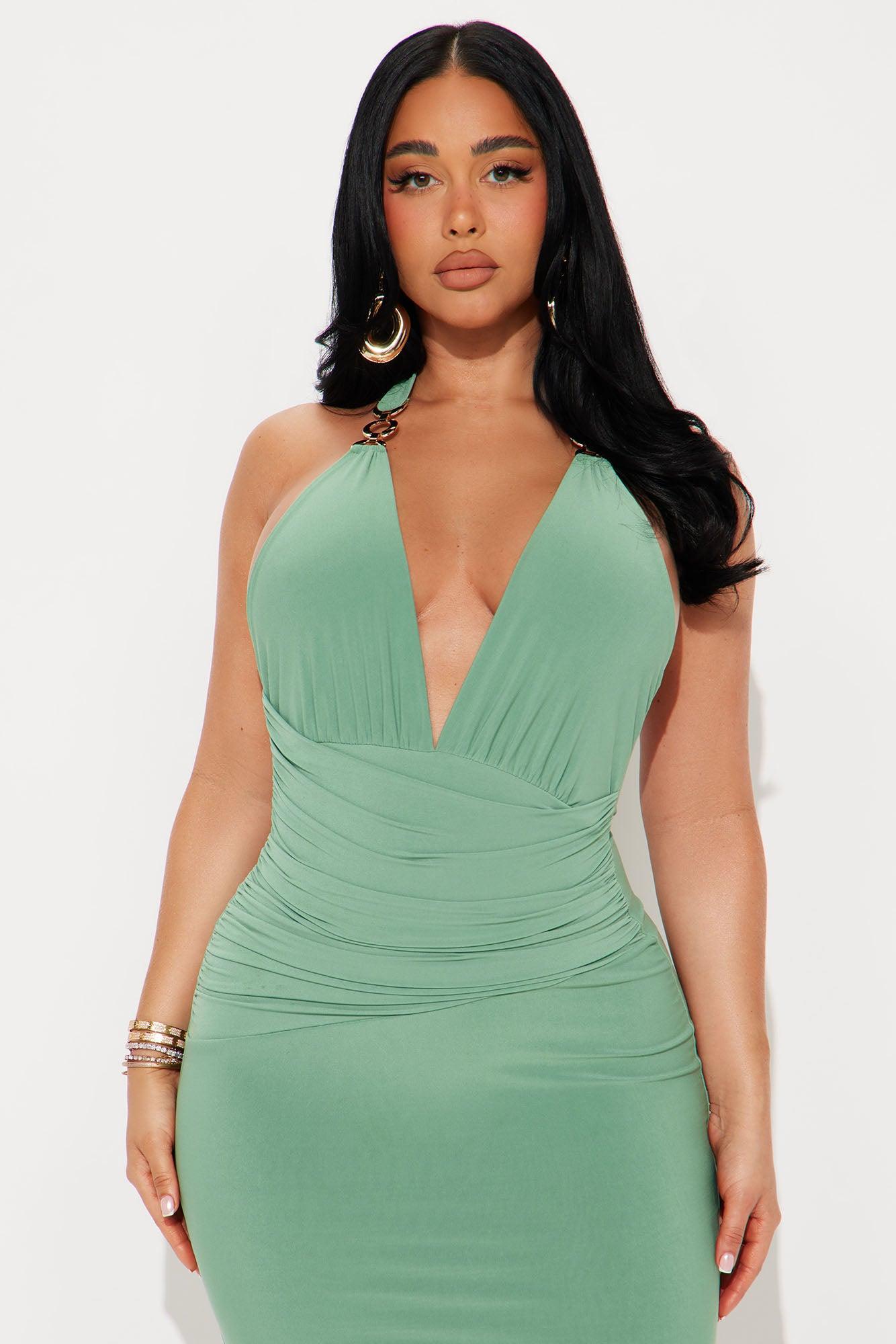 Ziva Ruched Halter Midi Dress - Sage Product Image
