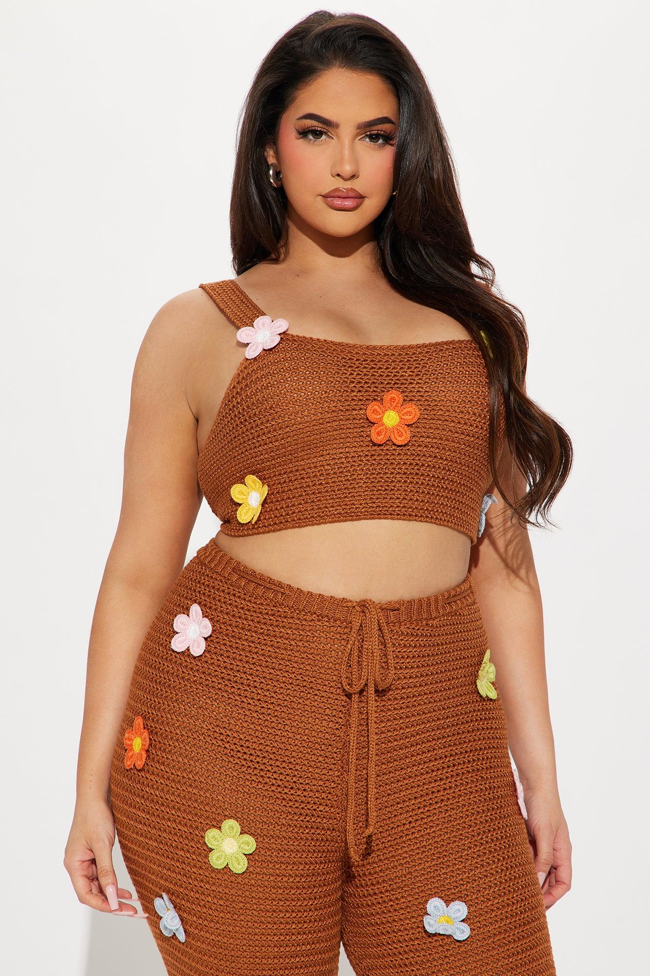 Floral Fields Crochet Pant Set - Mocha Product Image