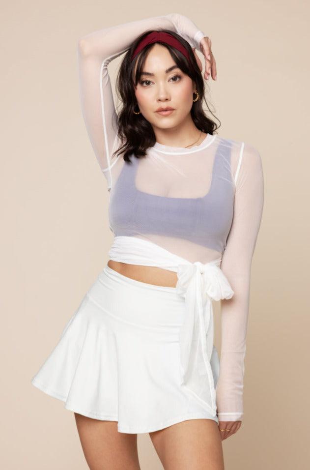 Bow Back Mesh Reversible Long Sleeve Top - Bright White Product Image