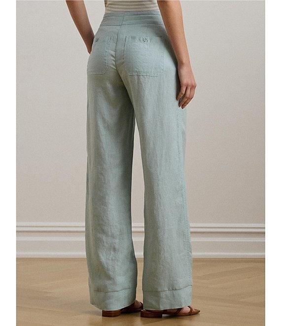 Lauren Ralph Lauren Flat Front Mid Rise Drawcord Waist Pants Product Image