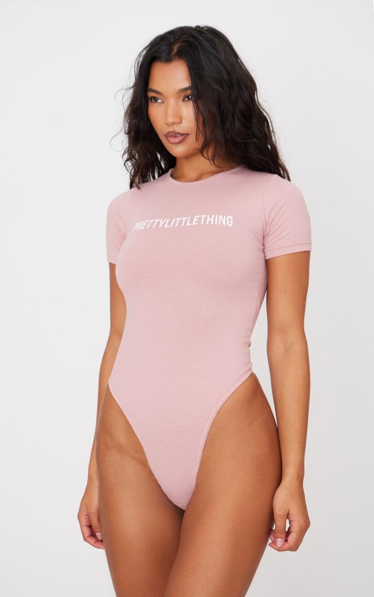 PRETTYLITTLETHING Light Pink Logo Short Sleeve Bodysuit Product Image
