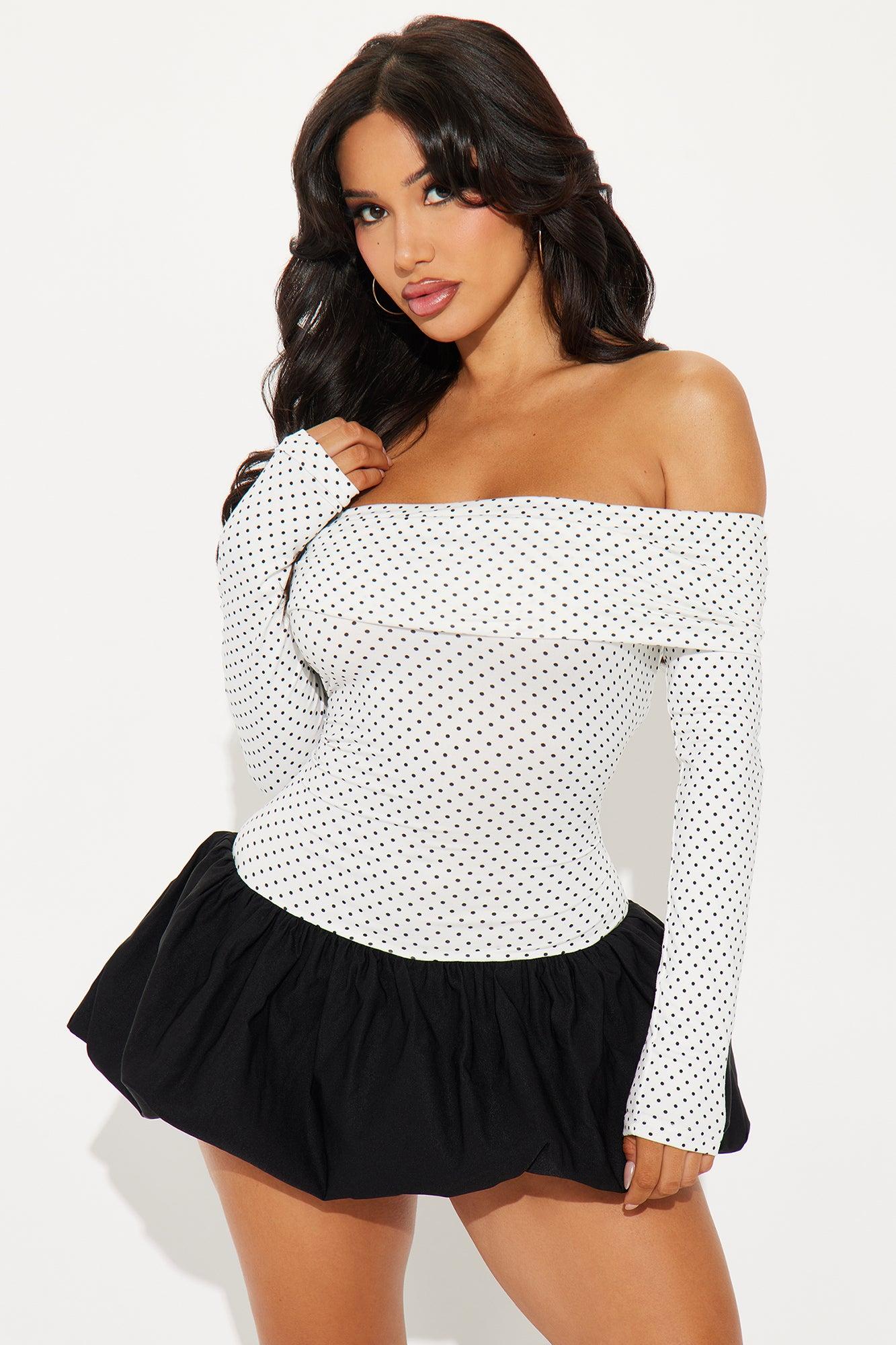 Lorena Polka Dot Bubble Mini Dress - White/Black Product Image