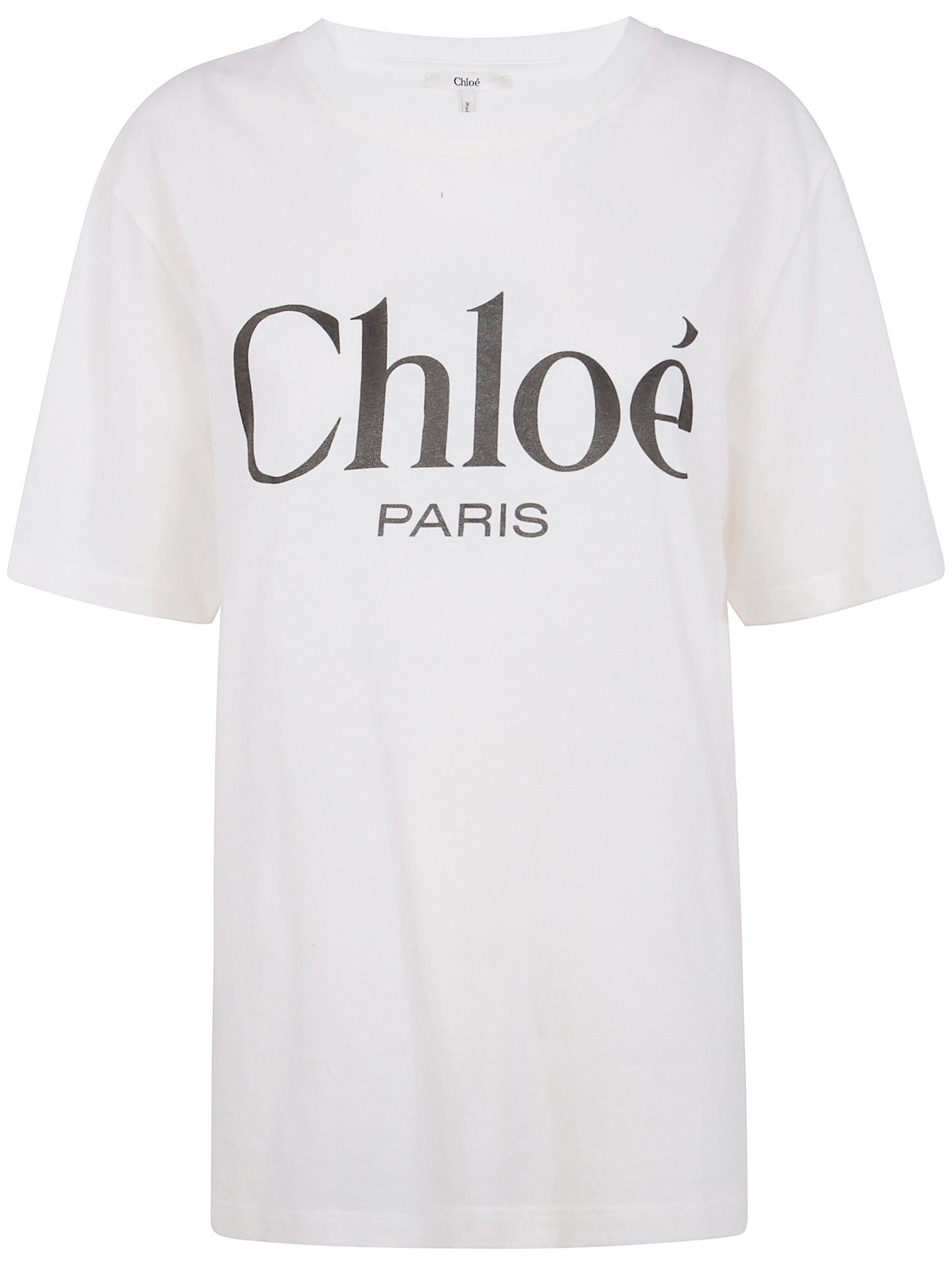 CHLOÉ White Crewneck T-shirt With Logo Print On The Front In Cotton Woman Product Image