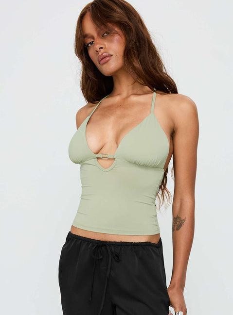 Norwalk Plunge Neck Top Sage Product Image