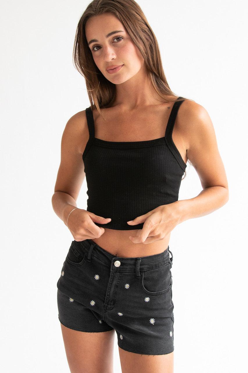 Embroidered Cut Off Denim Shorts Product Image