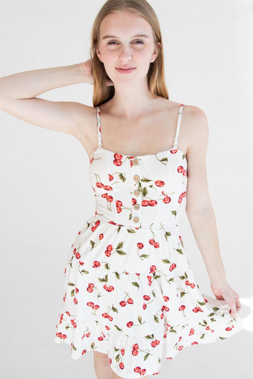 Cherry Print Tiered Mini Dress Product Image