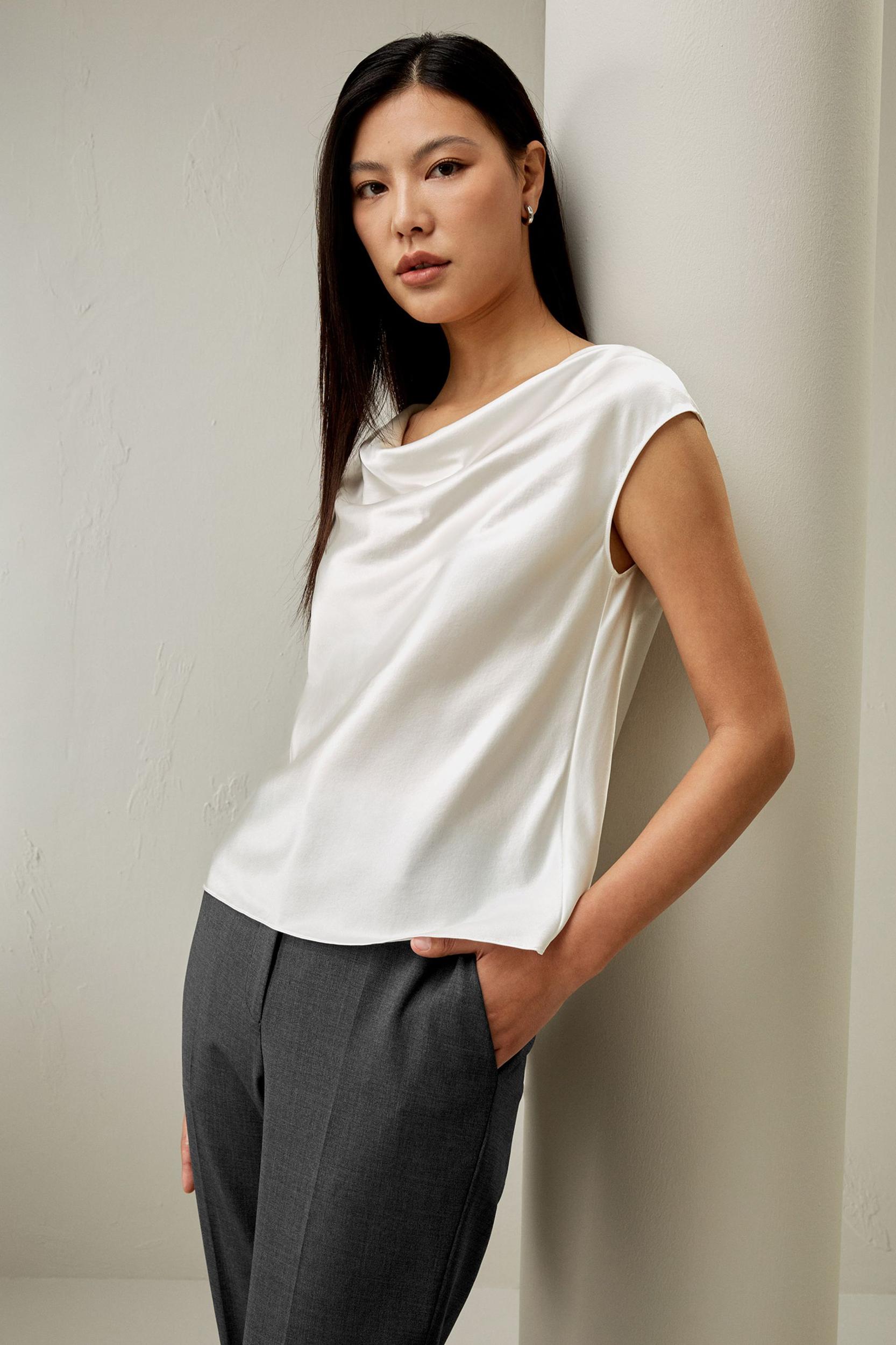 Silk Charmeuse Cowl Neck Top Product Image