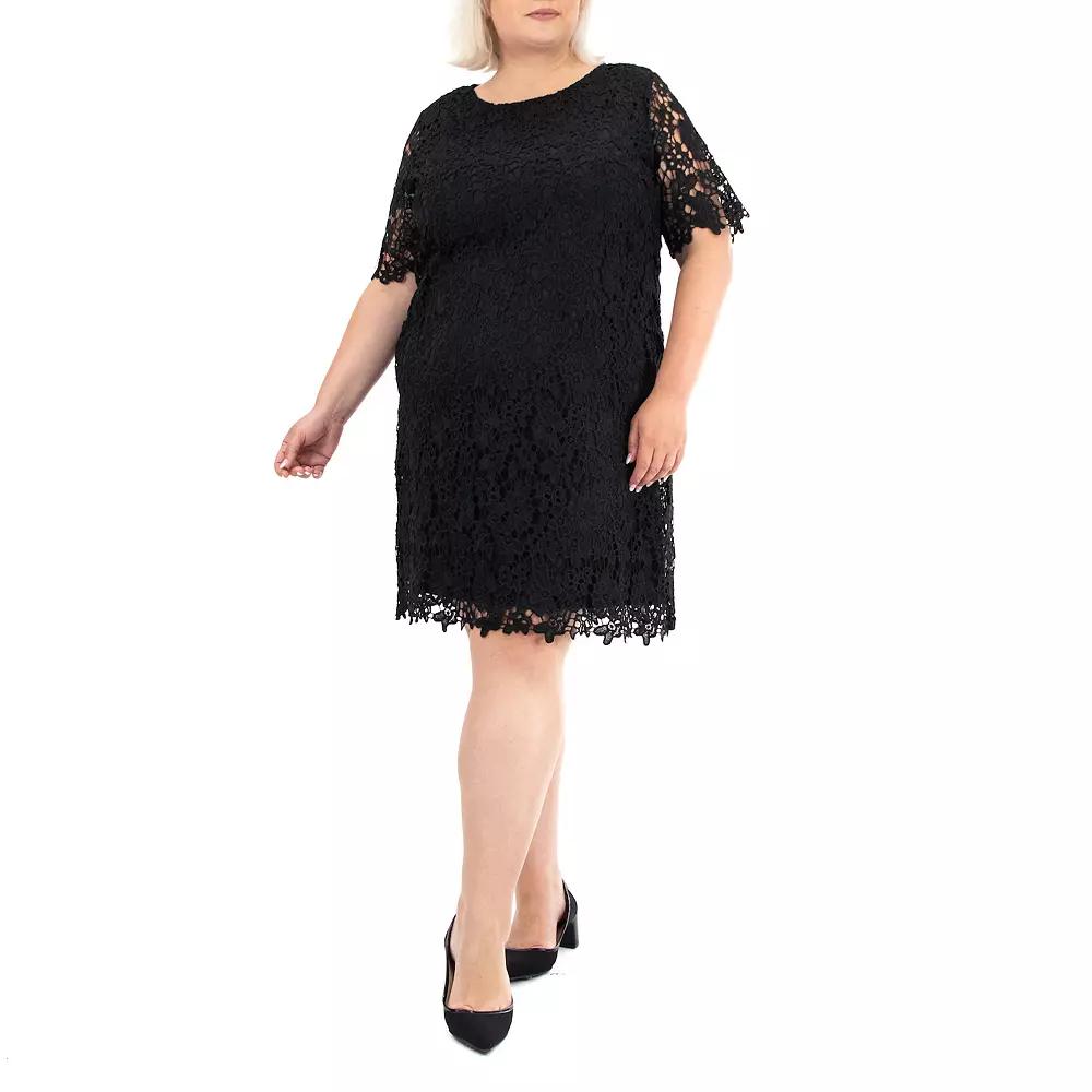 Plus Size Nina Leonard Lace Sheath Dress, Women's, Size: 1XL, Black Product Image
