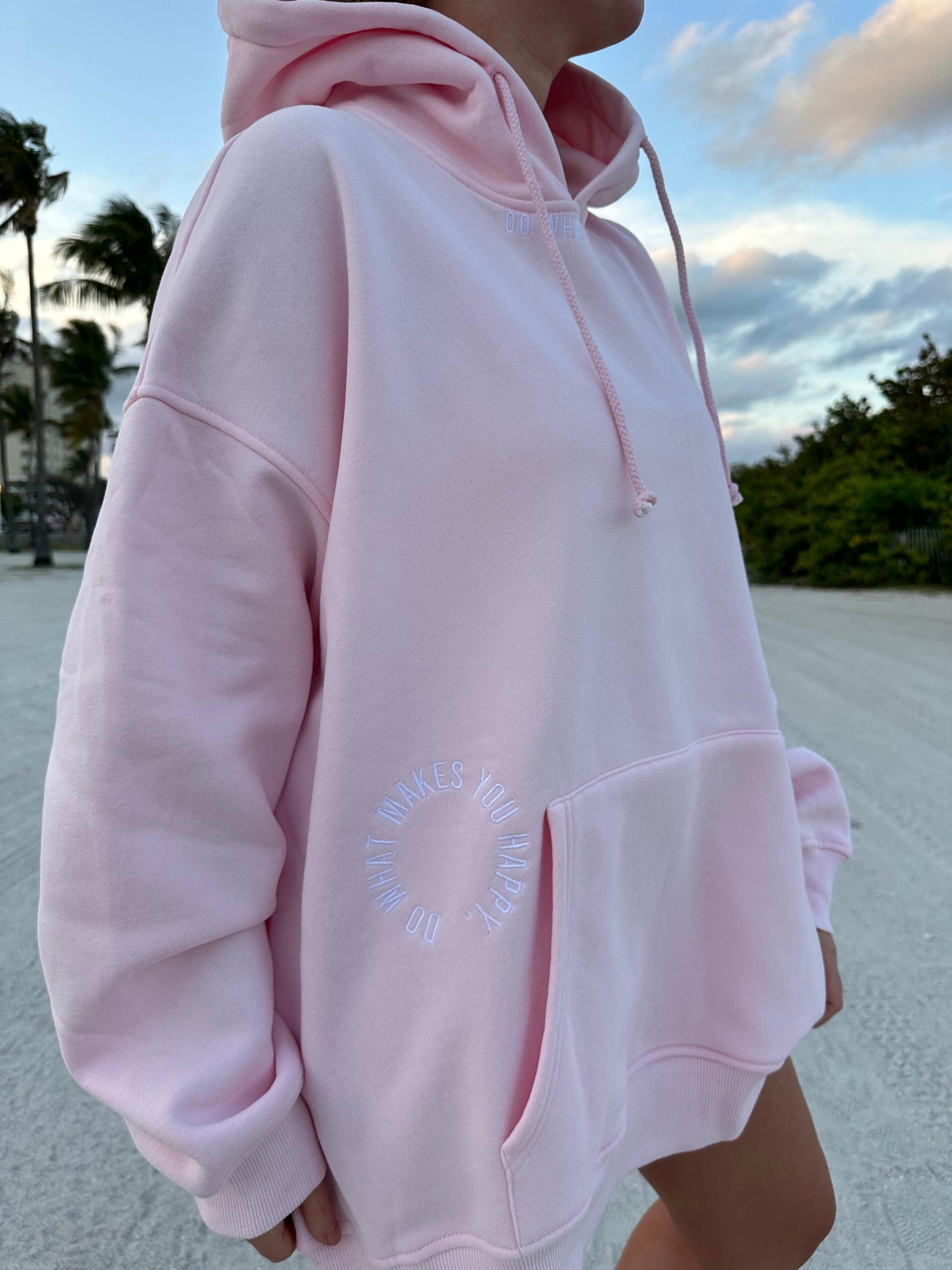 Hibiscus Pink Do What Makes You Happy Embroider Hoodie Product Image