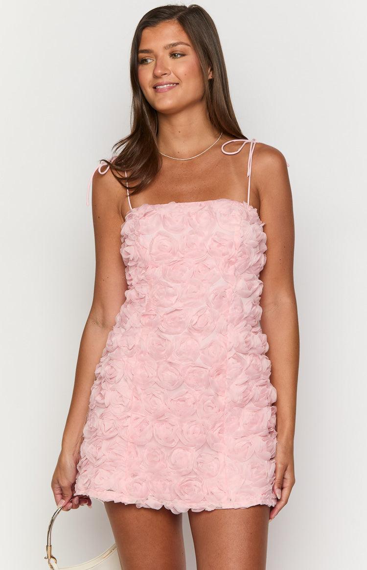 Evie Light Pink Textured Floral Mini Dress Baby Product Image