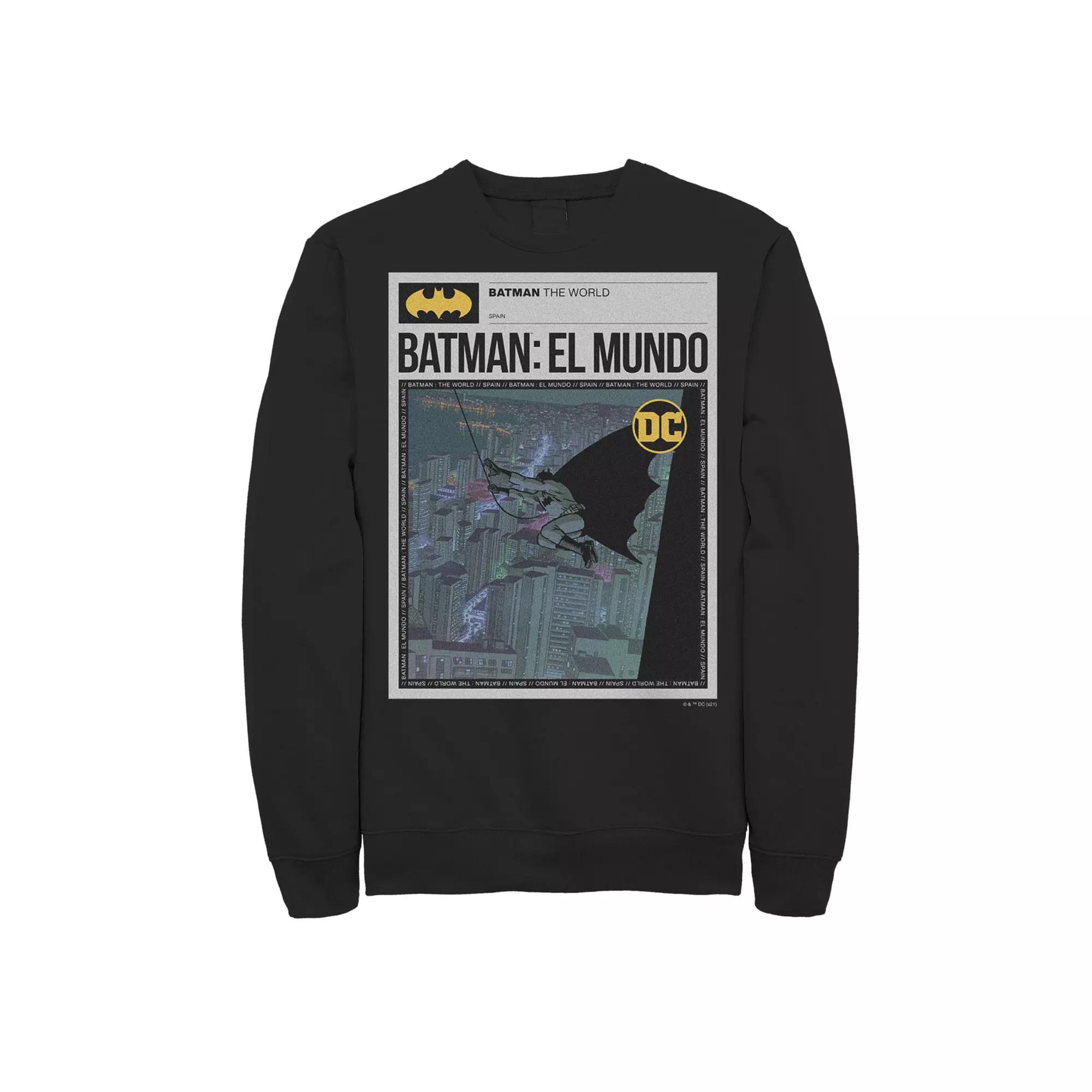 Men's Batman: El Mundo Mexico News Poster Sweatshirt, Size: Small, Black Product Image