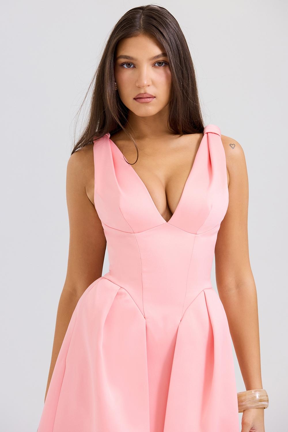 Paloma  peach satin pleated midi dress - sale Product Image