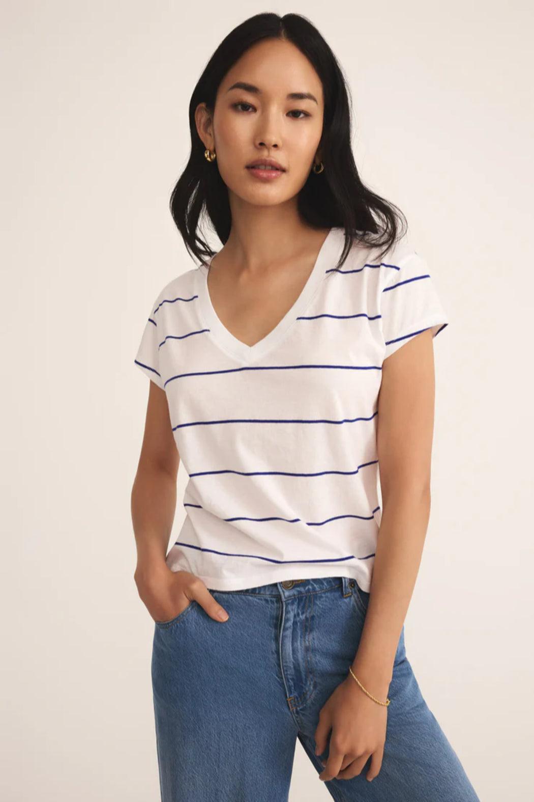 Striped Modern V-Neck Tee Product Image