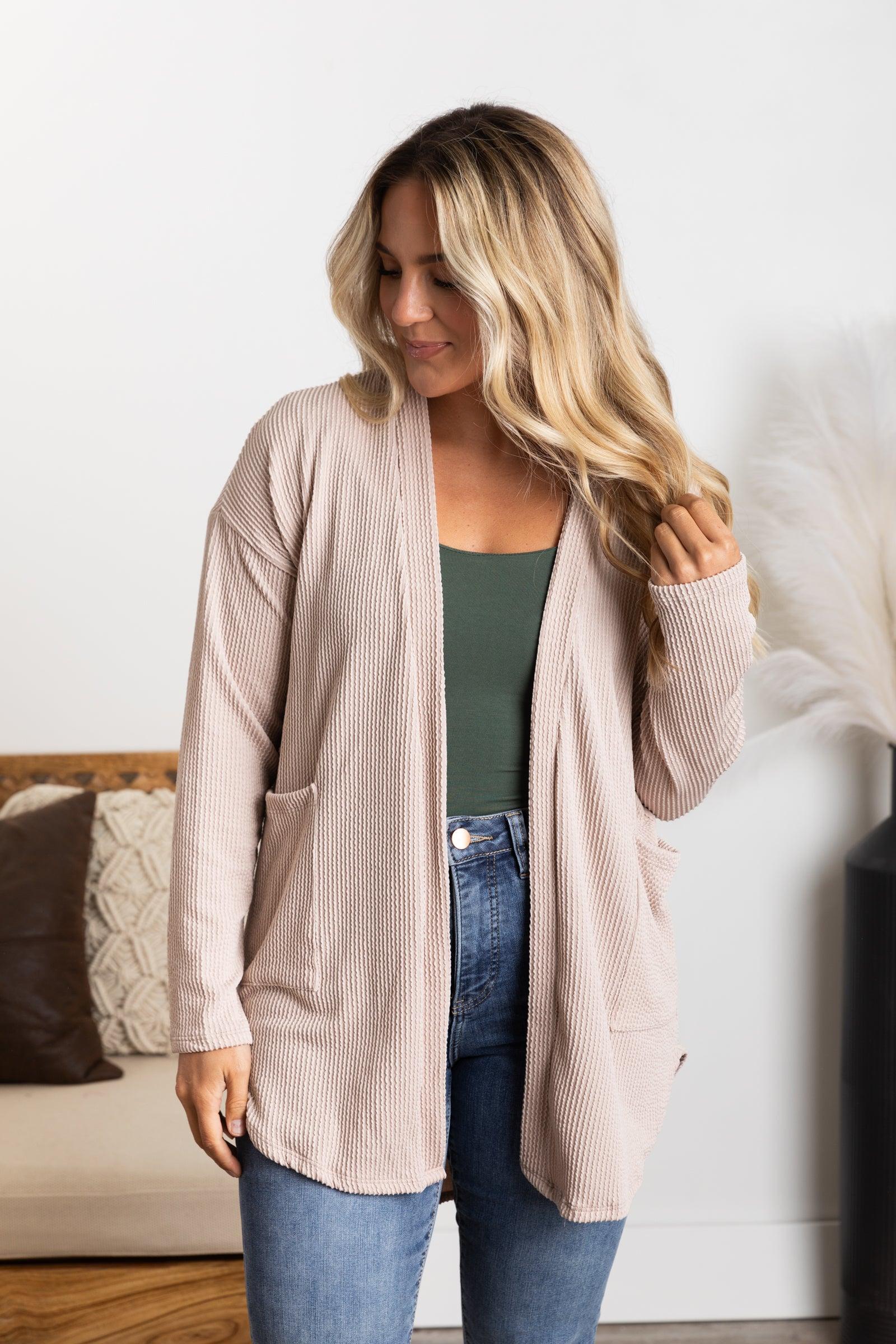 Solid Ribbed Cardigan With Pockets Product Image
