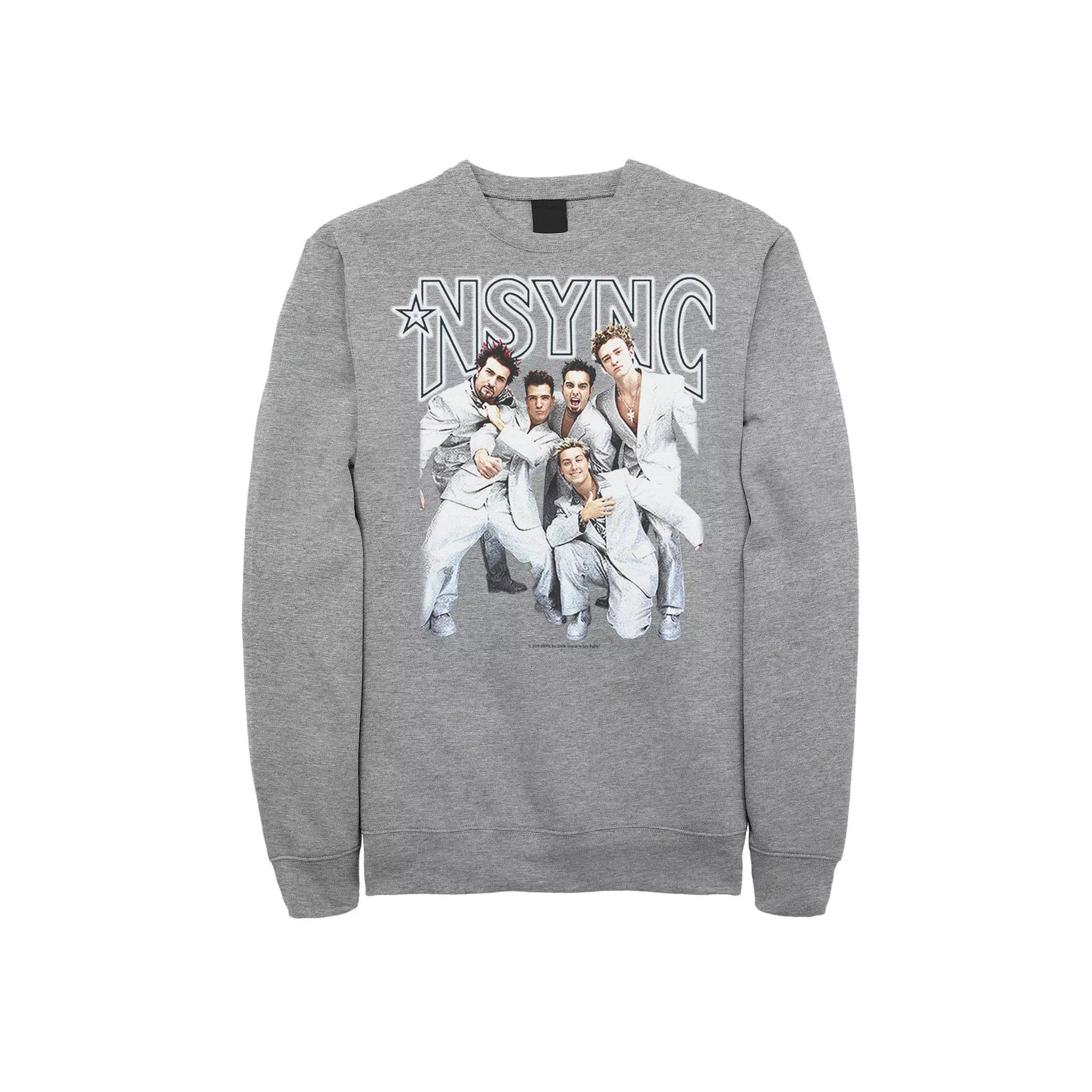 Men's NSYNC Group Shot Portrait Sweatshirt, Size: Small, Athletic Grey Product Image