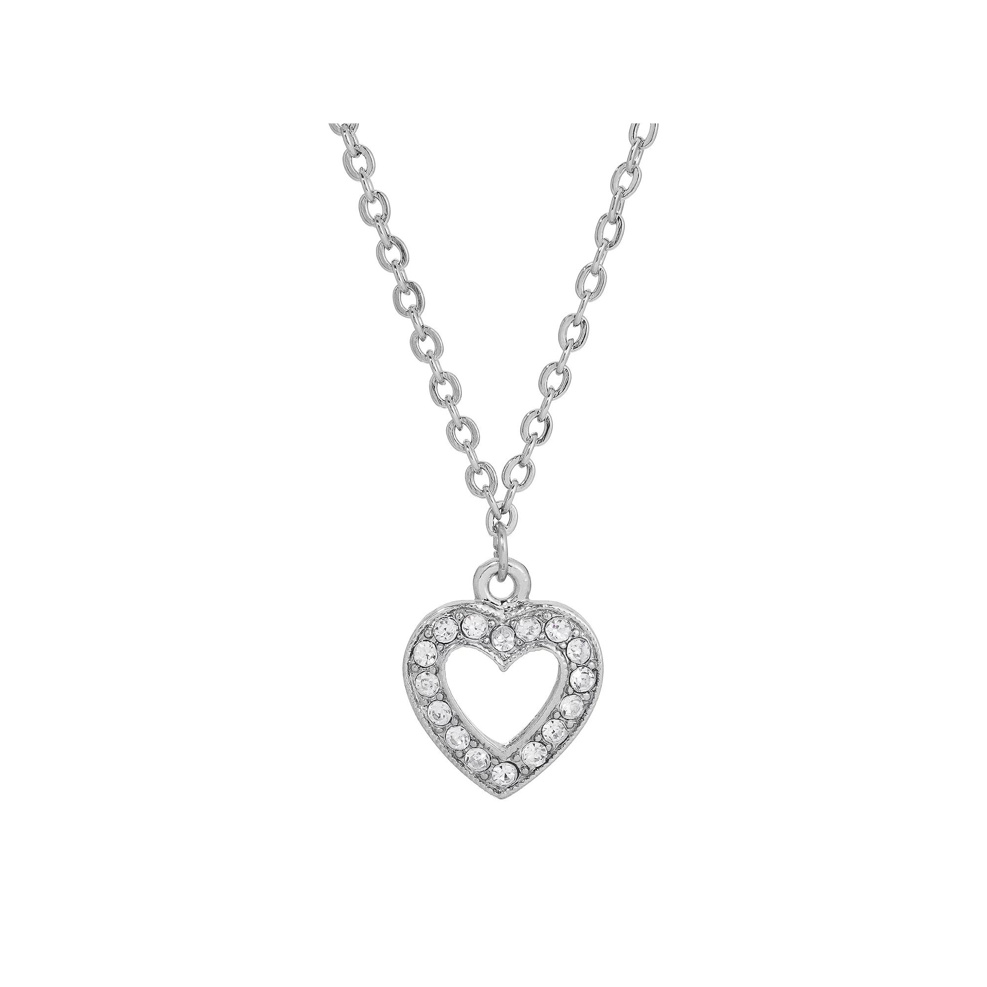 1928 Silver Tone Simulated Crystal Heart Pendant Necklace, Womens, White Product Image