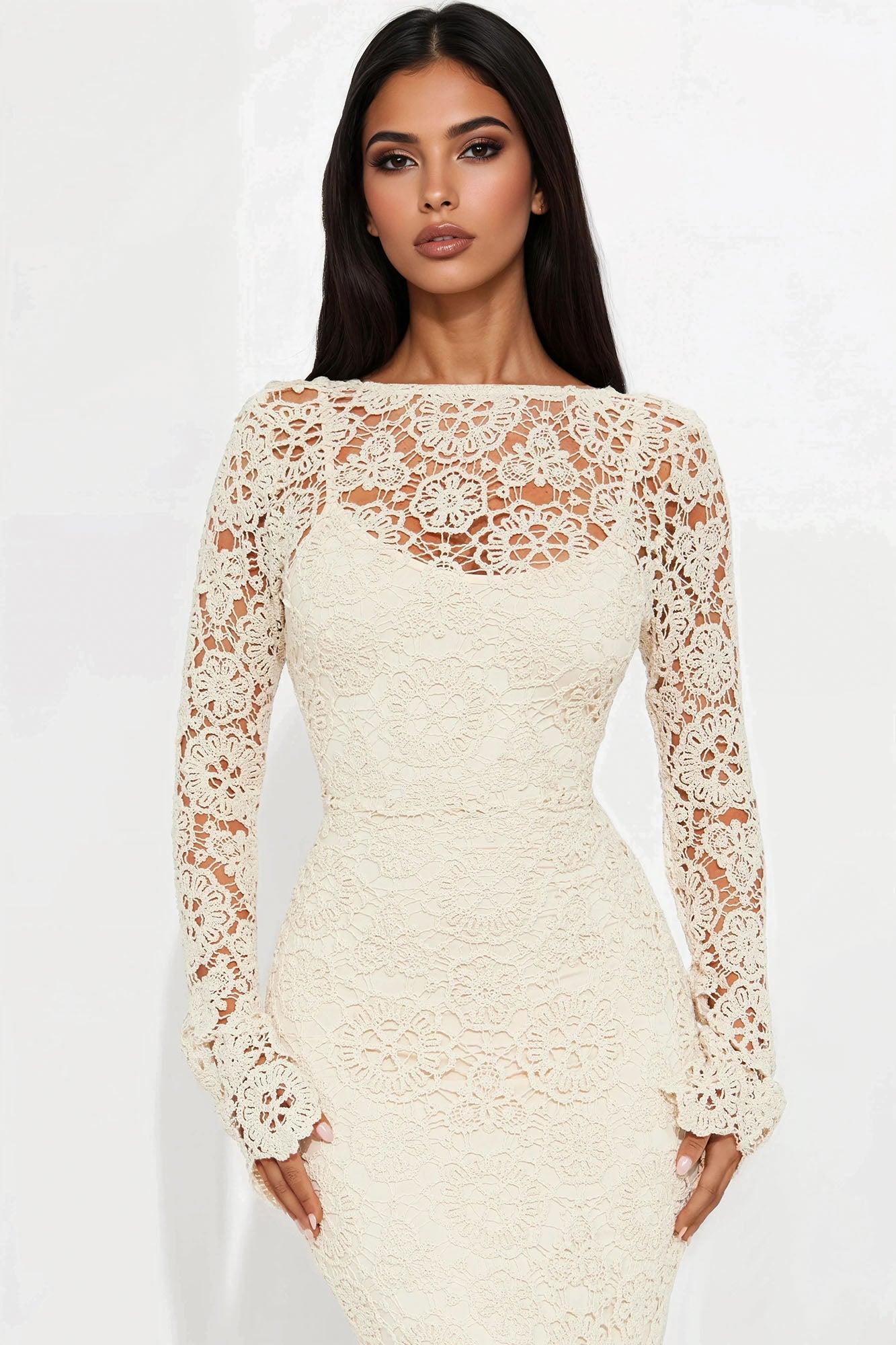 On The Shore Crochet Maxi Dress - Cream Female Product Image