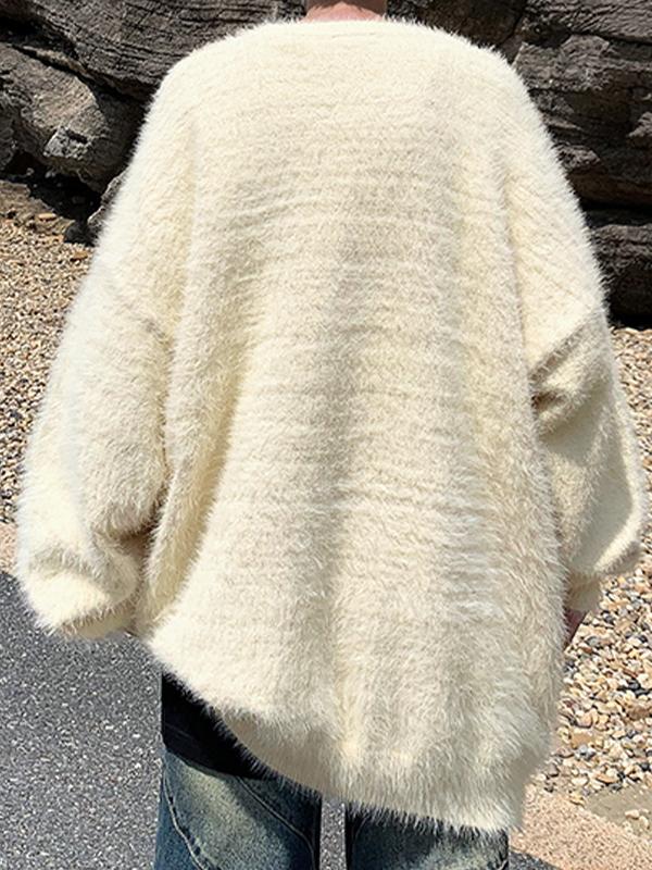 Men's Letter Jacquard Fuzzy Sweater Product Image