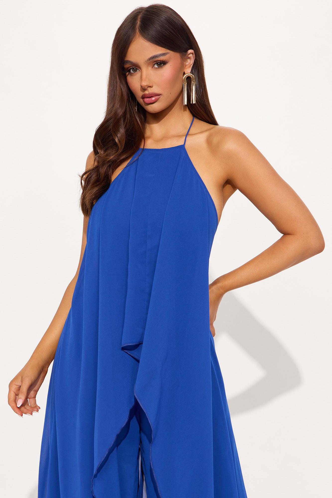 Bella Flowy Chiffon Jumpsuit - Blue Product Image