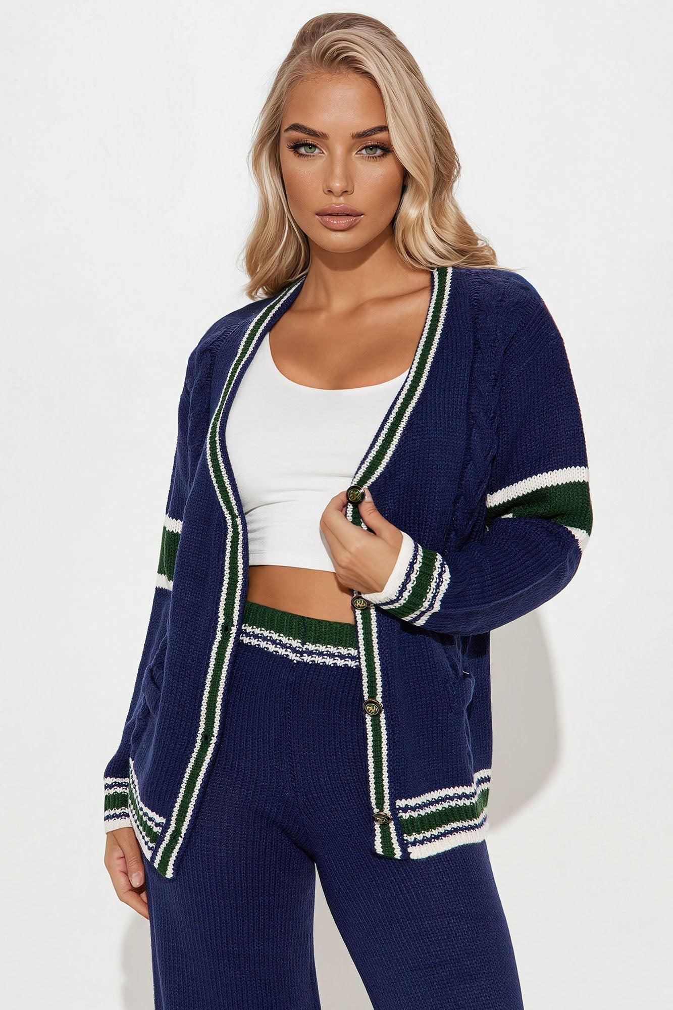 Rich Again Sweater Pant Set - Navy/combo Female Product Image