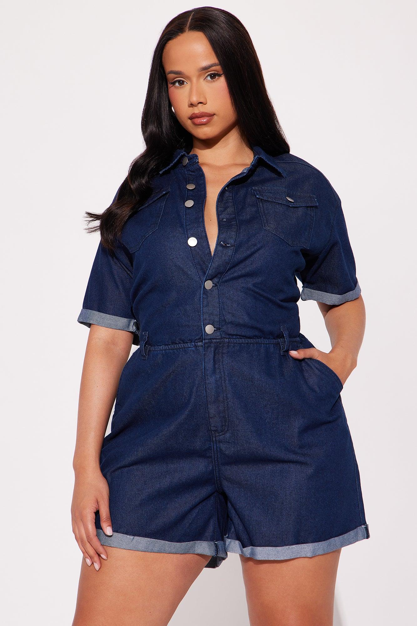 Georgia Denim Romper - Dark Wash Product Image