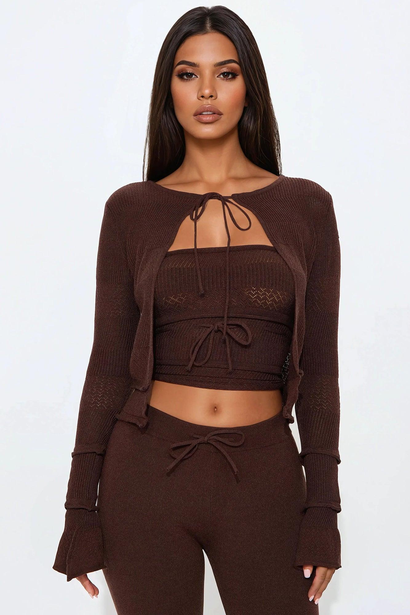 Del Mar 3 Piece Capri Pant Set - Chocolate Product Image