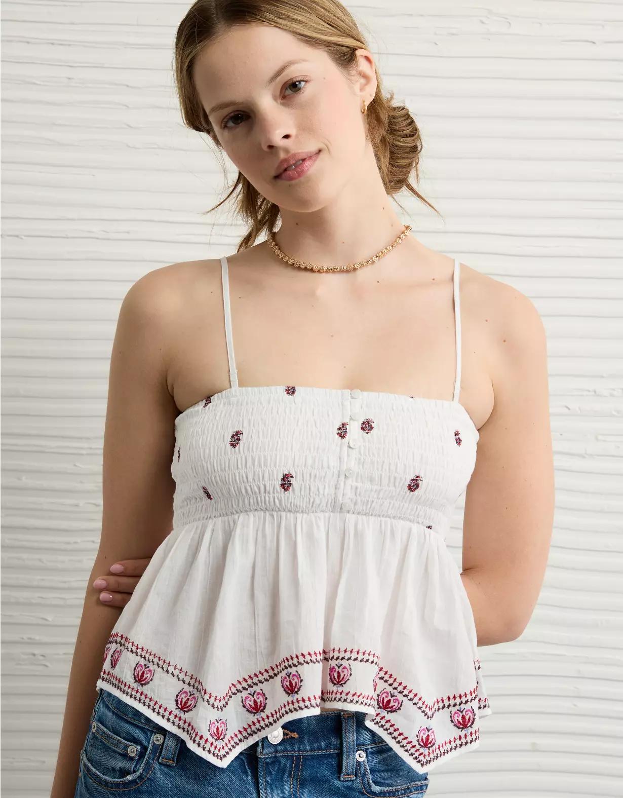 AE Handkerchief Hem Smocked Babydoll Tube Top Product Image