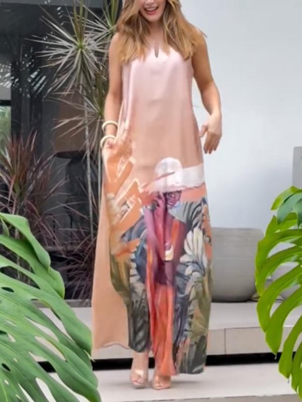 Loose Sleeveless Figure Pockets V-Neck Maxi Dresses Product Image