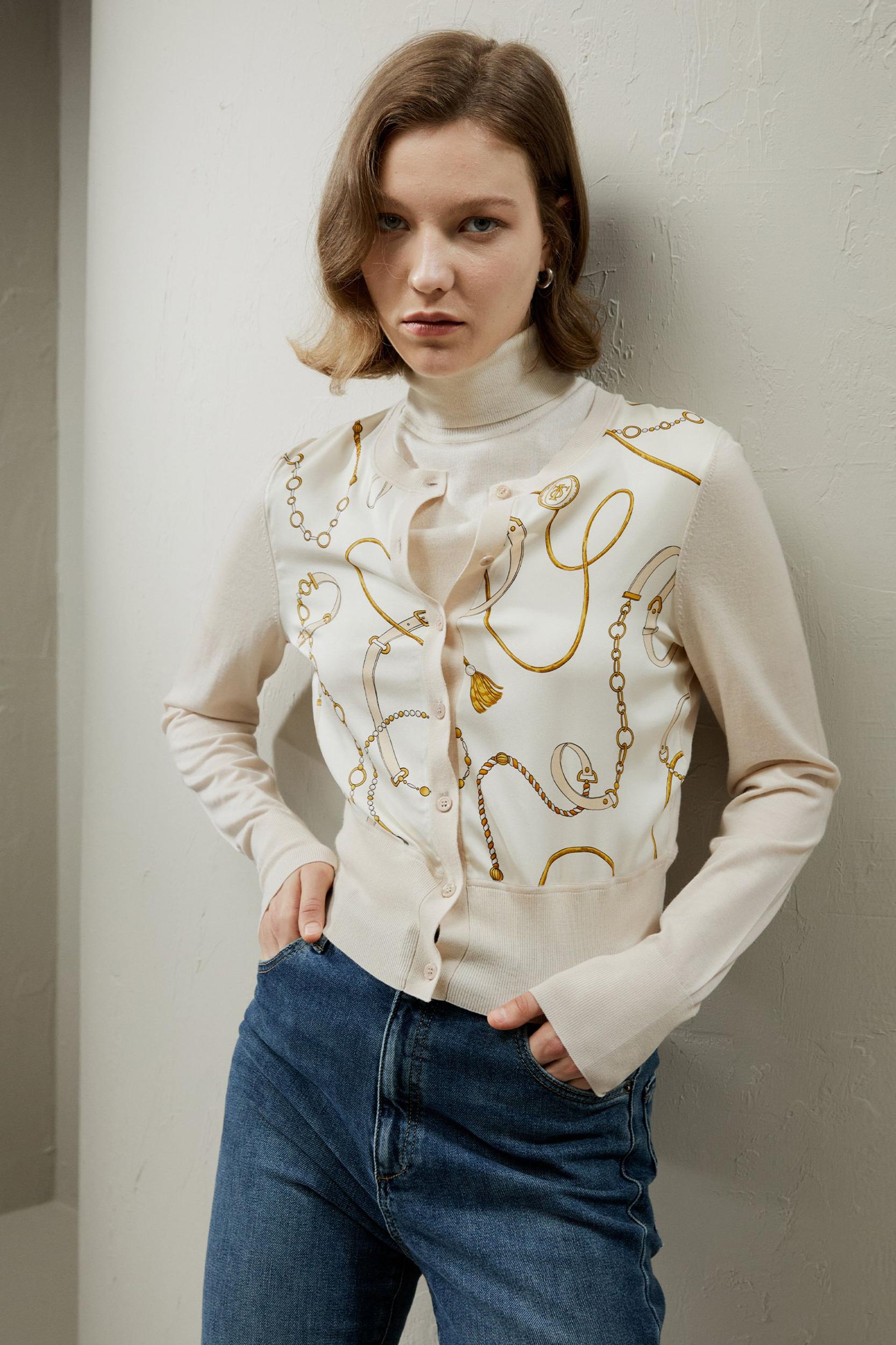 Merino Wool Cardigan with Louisville Silk Front Product Image