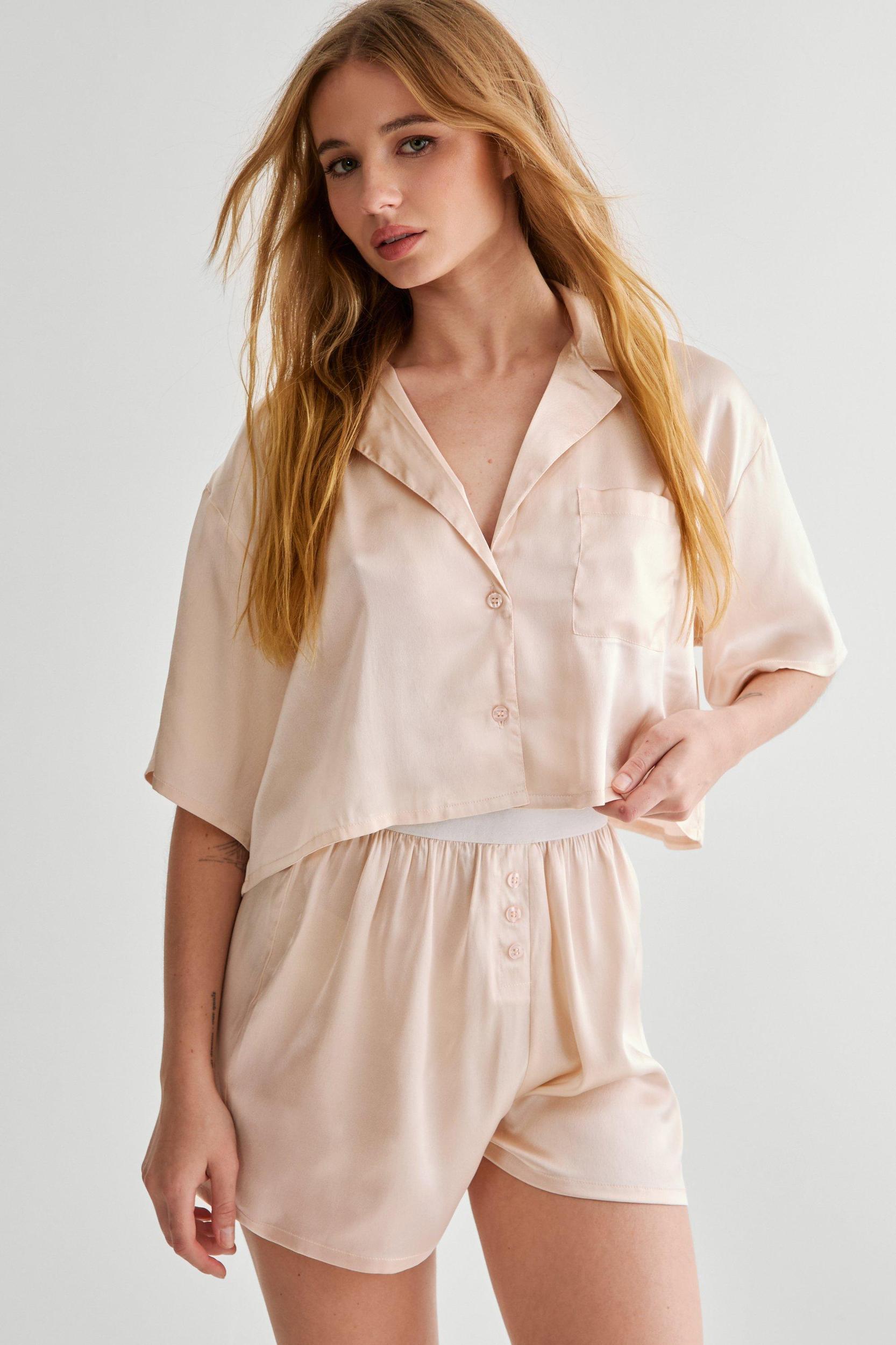 Satin Boxy Shirt And Boxer Short Pajama  Product Image