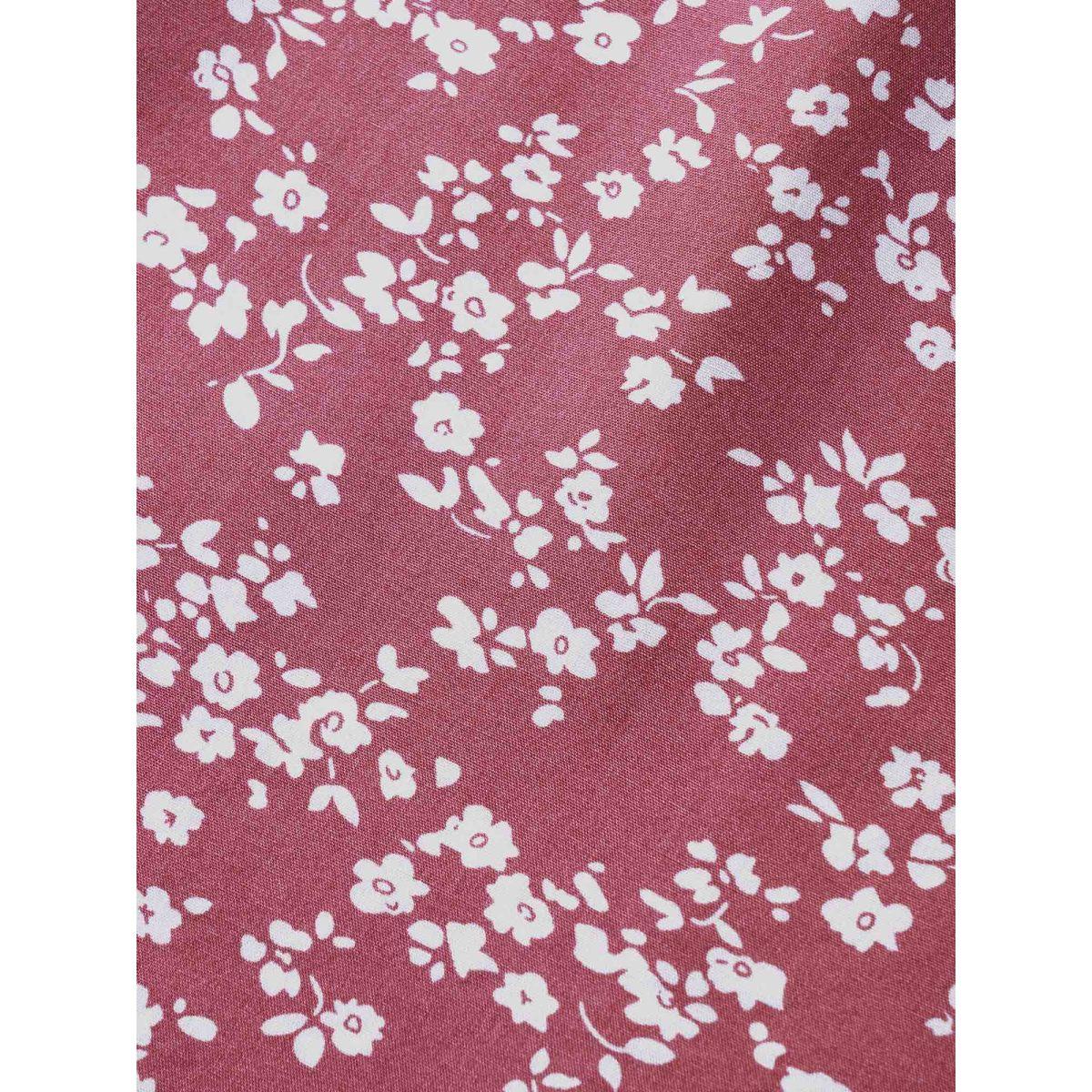 Plus Size RedViolet Ditsy Floral Heart Neckline Drawstring Tie Knot Blouse Women Elegant Short sleeve Heart neckline Everyday Blouses BloomChic 12/L Product Image