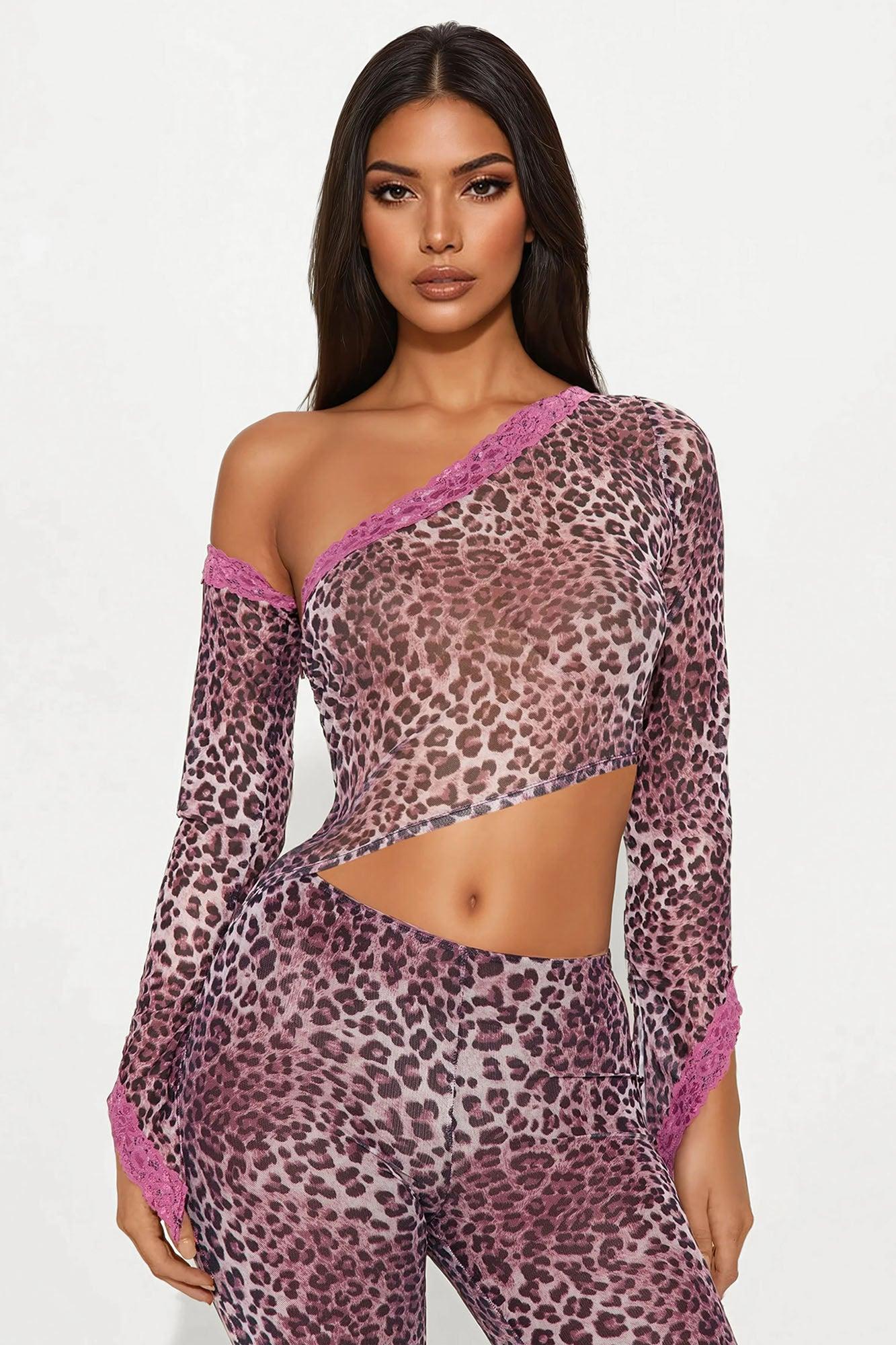 Britney Leopard Mesh Jumpsuit - Mauve/combo Product Image