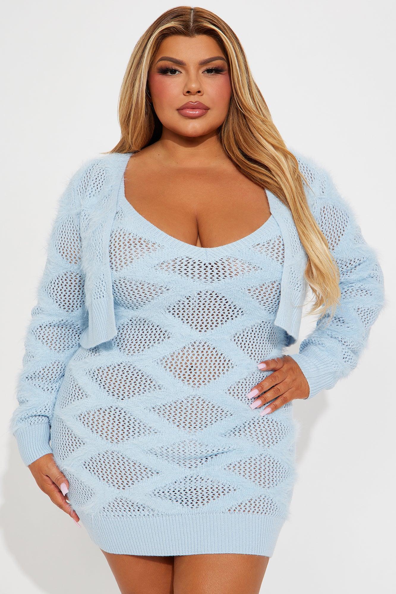 Blythe 2 Piece Sweater Dress Cardigan Set - Light Blue Product Image