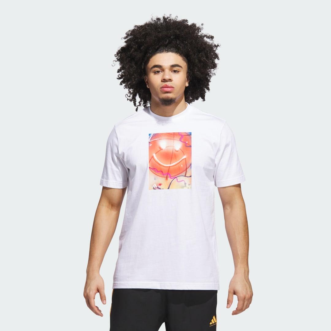 adidas Mens adidas Basketball is Happiness Graphic Tee - Mens White Product Image