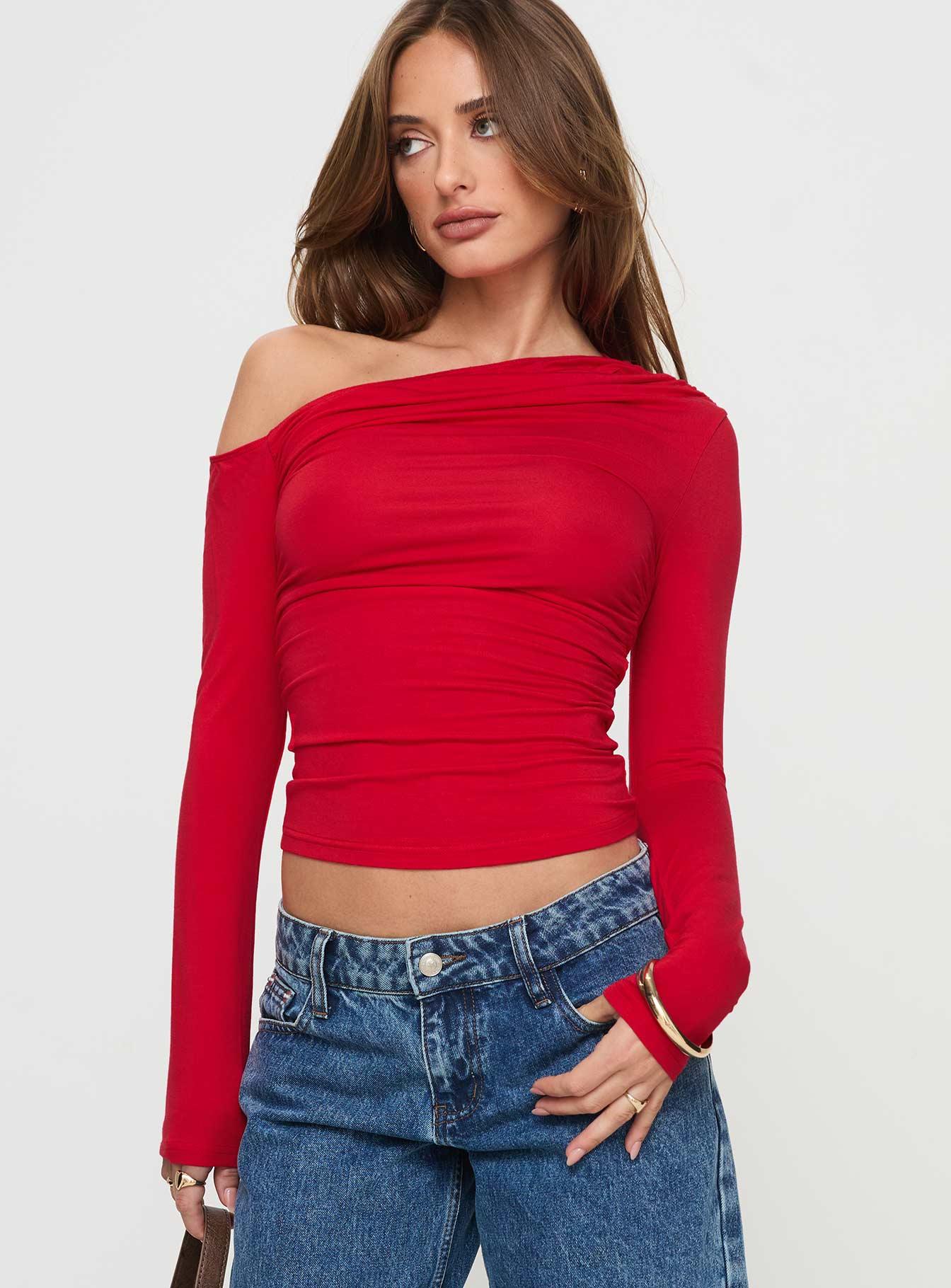 Beller Long Sleeve Top Red Product Image